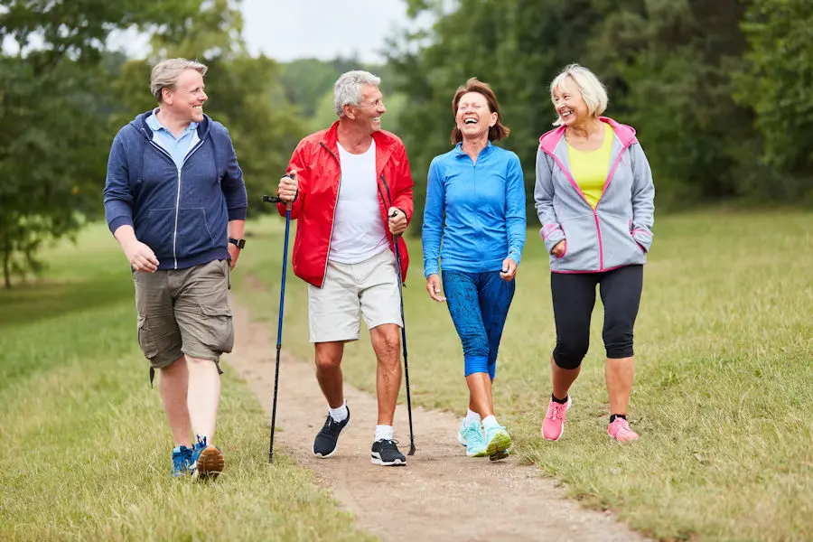 Senior group walking