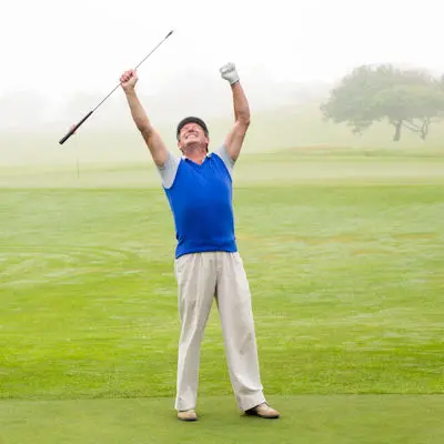 Golfer celebrating